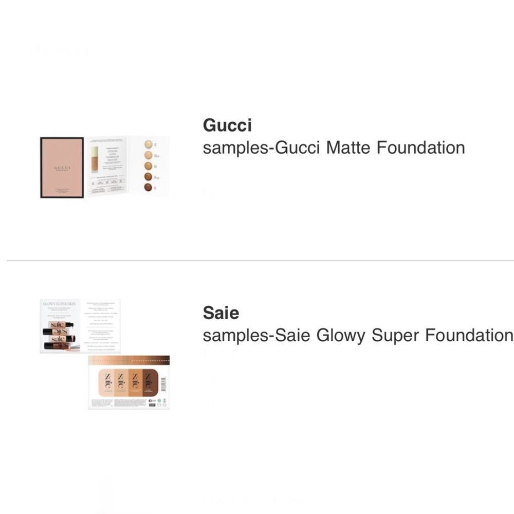 Gucci Matte Foundation and Saie Super Glowy Foundation Samples